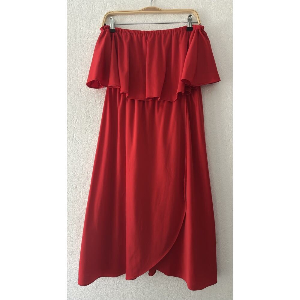 Vintage 1970s/1980s Red Tube Top Midi Ruffle Wrap Dress - Size 7/8